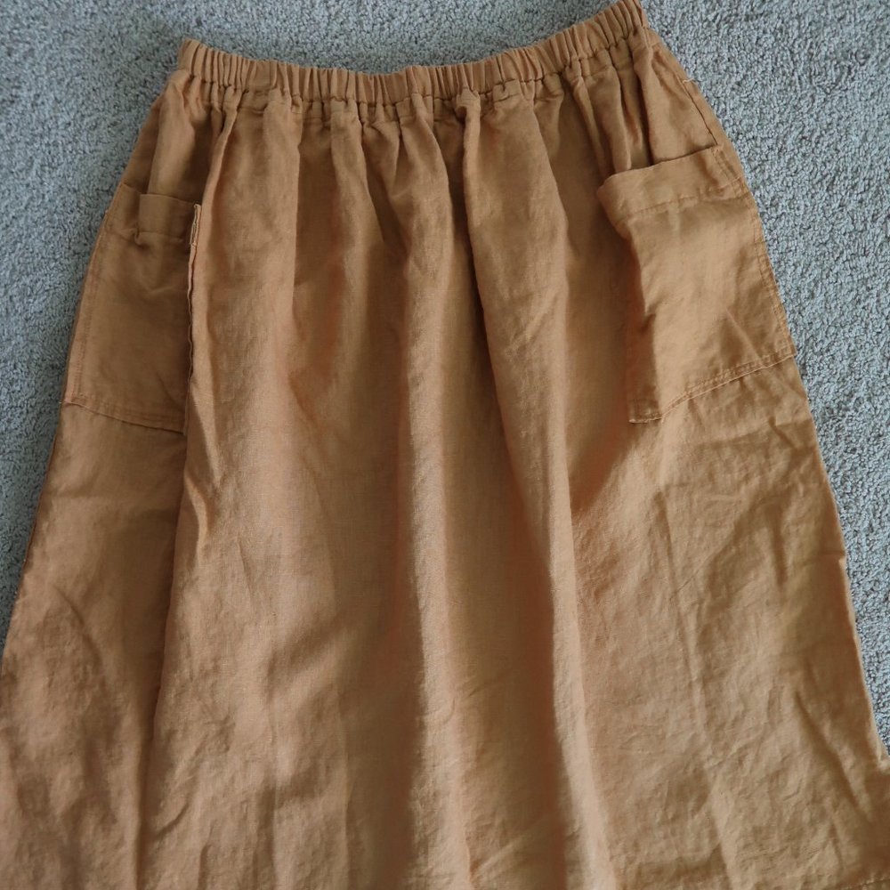 Handmade Amber Yellow Linen Midi Skirt - Picture 8 of 10